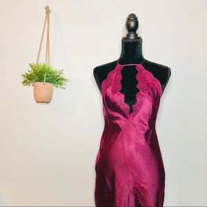 VICTORIA'S SECRET High Neck Lace Trim Satin Slip